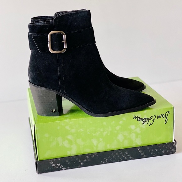 ✨New SAM EDELMAN Leonia Buckle Suede Heel Booties - Picture 2 of 8